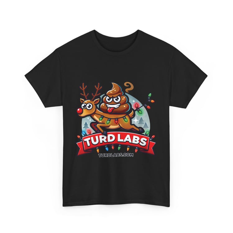 Festive T-shirt: Poop Emoji and Reindeer, Holiday Humor by TURD LABS, turdlabs.com